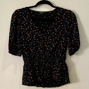 Madewell Black Peplum Floral Top